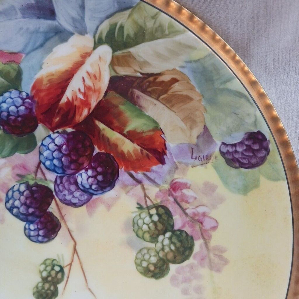 Limoges Lagarde Hand Painted Blackberries Porcelain Plate 9 Inch - Picture 2 of 8